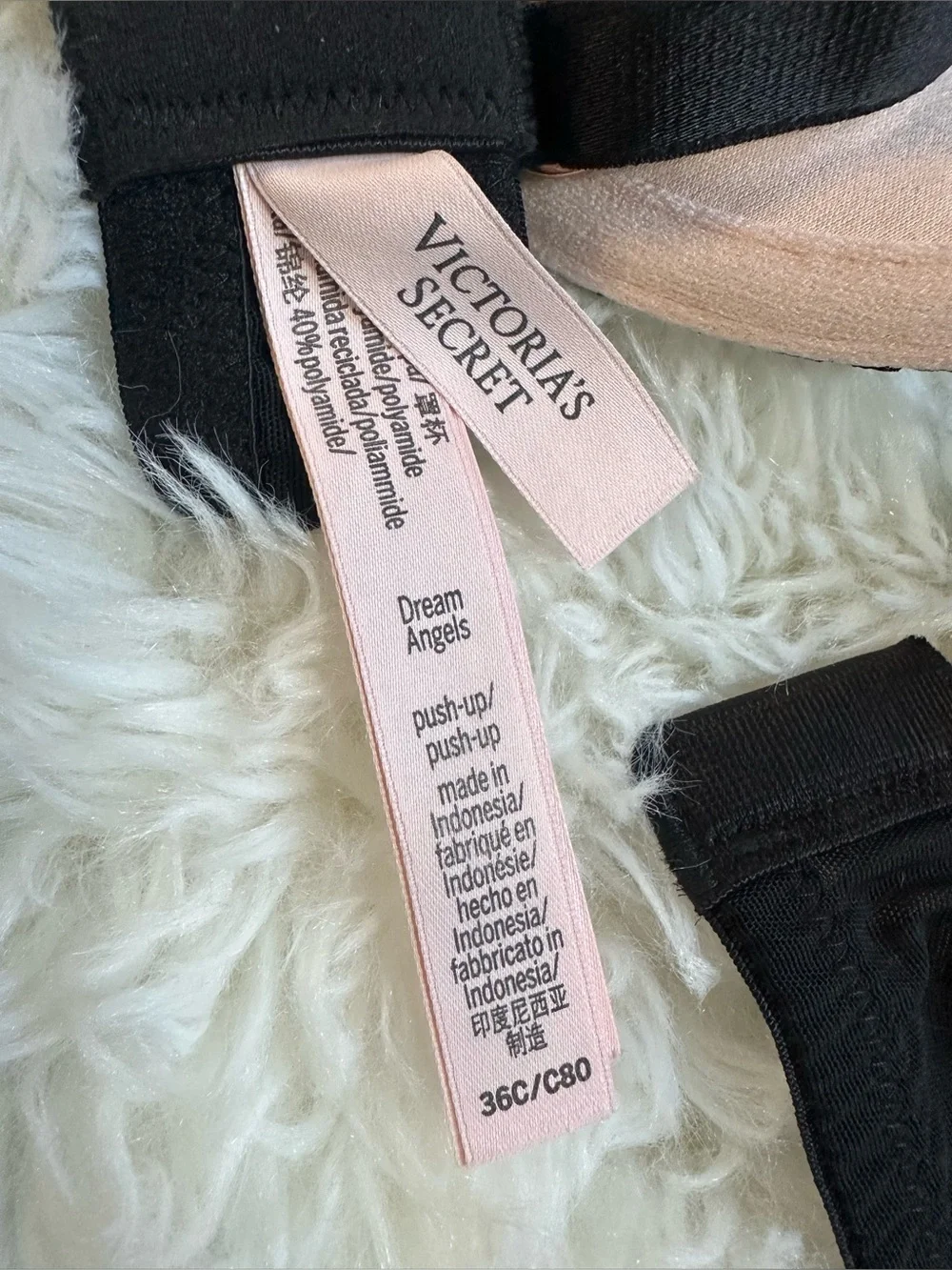NWOT Victoria's Secret Dream Angels Push Up Bra 36C Black Lace Nude